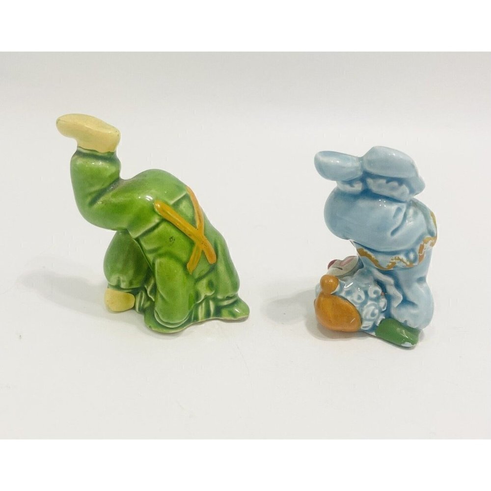 2 Vintage Tumbling Circus Clowns Ceramic Miniature Japan MCM Green Blue 2.25” - Picture 7 of 9